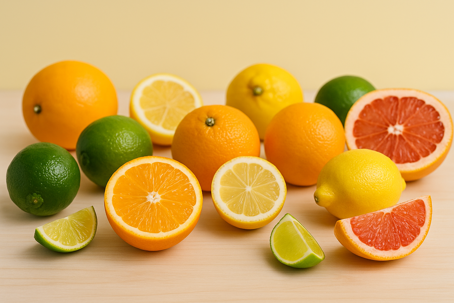 Citrus fruits: oranges, lemons, limes