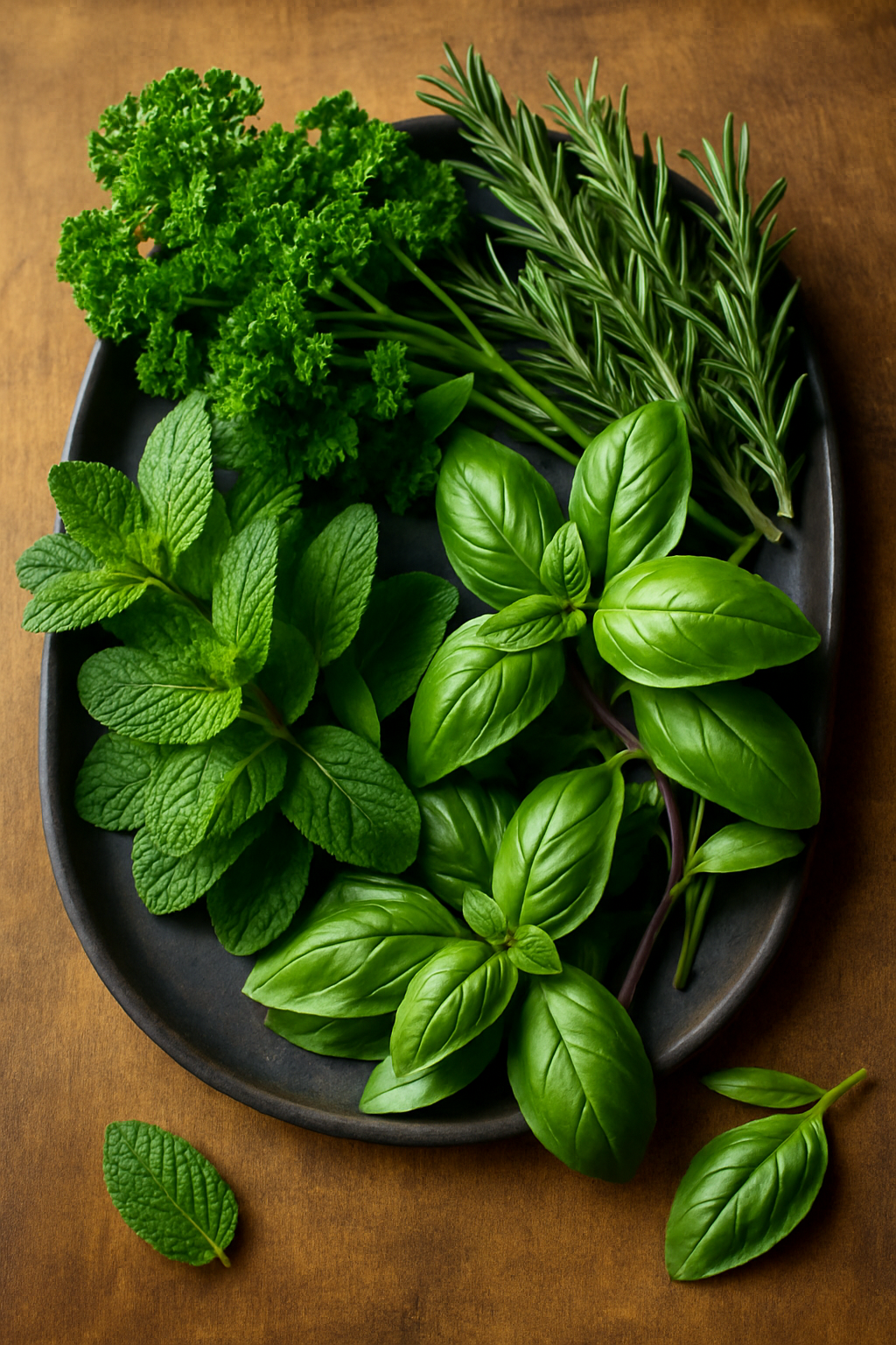Fresh herbs like mint and basil