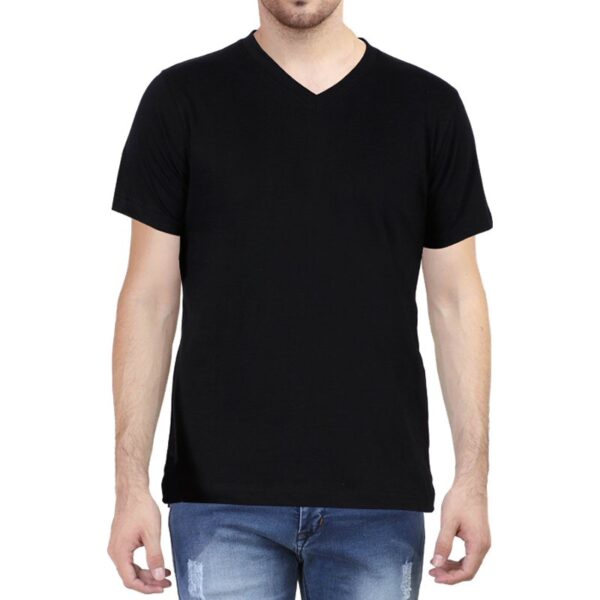 Black Plain V Neck T-shirt - Tanshar