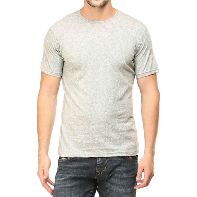 Grey Melange Plain Round Neck T-shirt - Tanshar