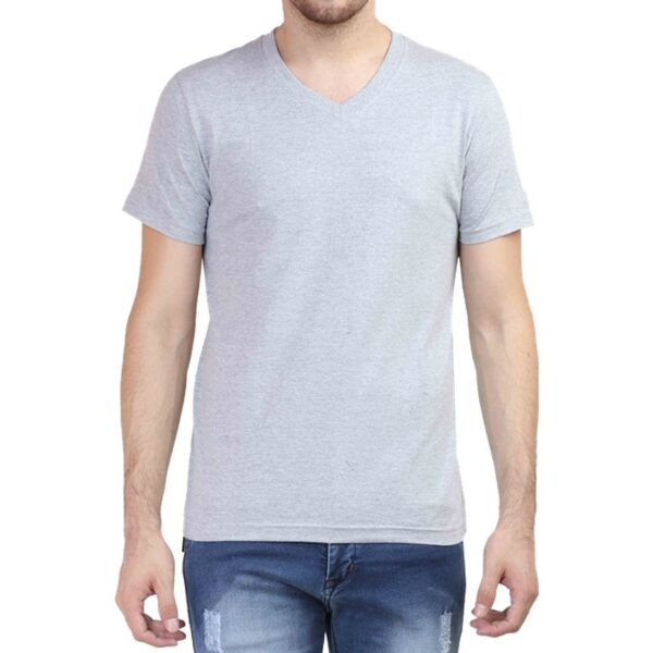 Grey Melange Plain V Neck T-shirt - Tanshar